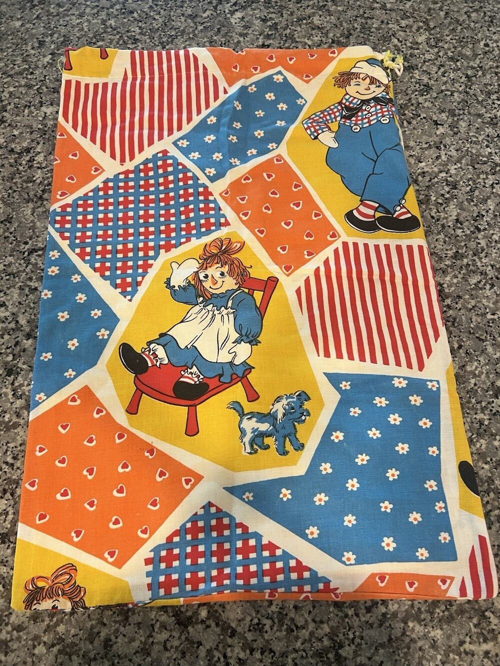Vintage 70s Pacific Raggedy Ann & Andy Patchwork Laundry Bag